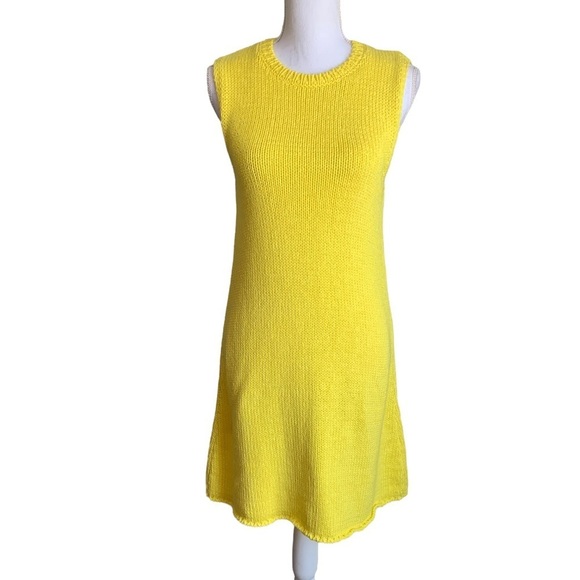 Zara 100% Cotton Yellow Knit Mini Dress Size Medium - Picture 4 of 17